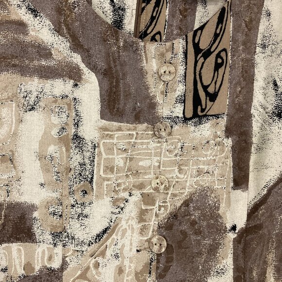 Vintage All that Jazz Brown Gray Abstract Artsy Soft Rayon Midi Dress Medium - Picture 4 of 13